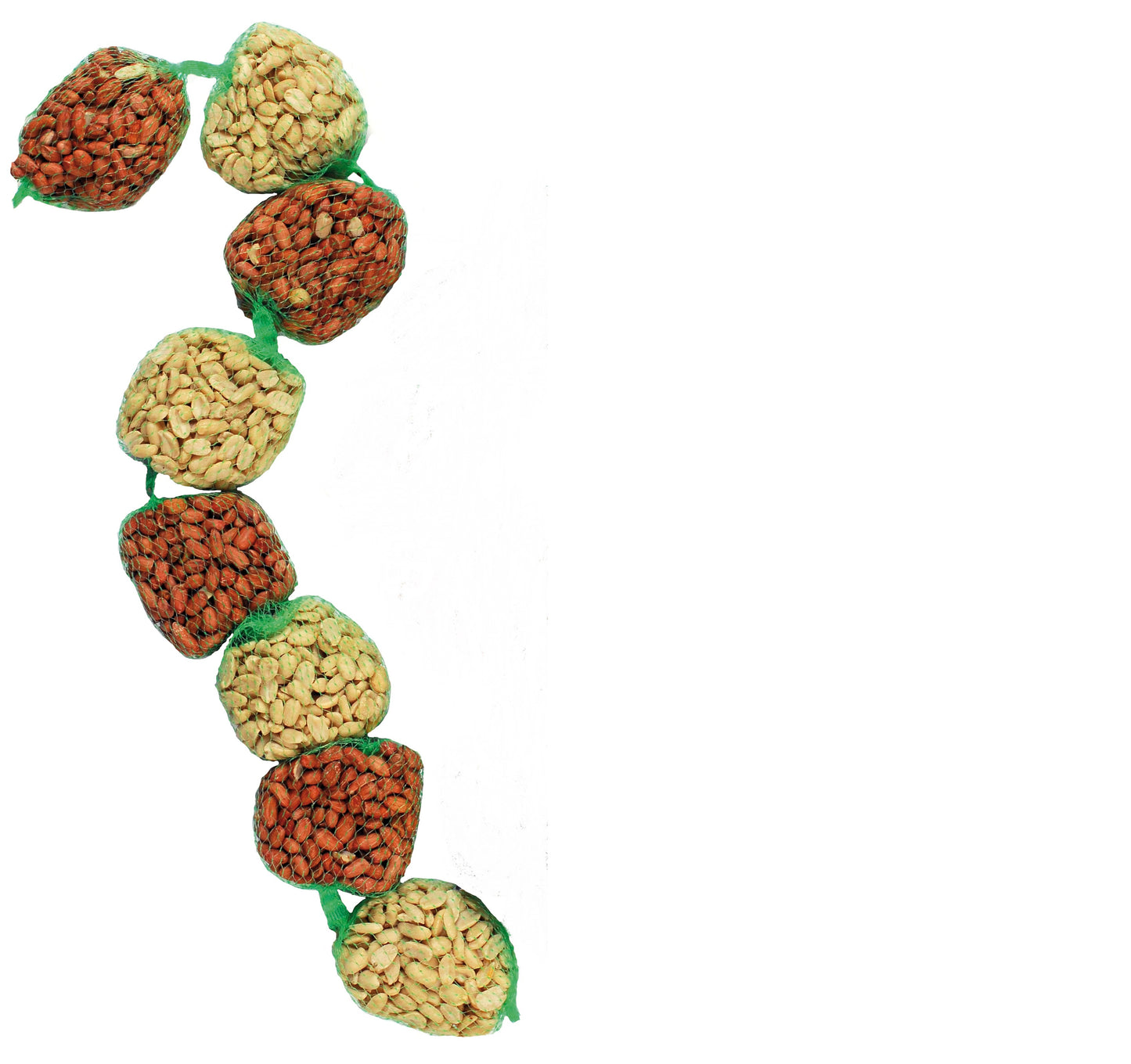 Nusskette 8-teilig mit 4 Nussbeuteln und 4 Netzen mit Erdnussbruch