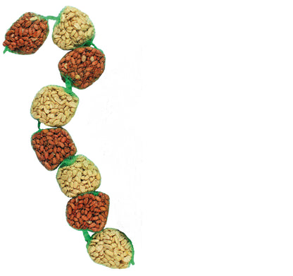 Nusskette 8-teilig mit 4 Nussbeuteln und 4 Netzen mit Erdnussbruch